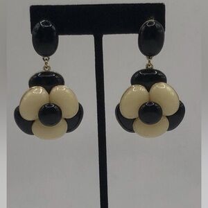 Vintage Black and Cream Floral Earrings